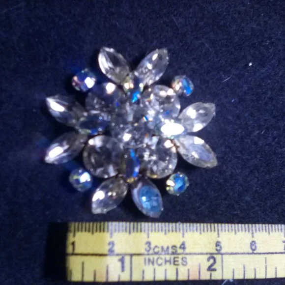Vintage Yellow n Light Blue Rhinestone Star Brooch - Picture 5 of 6